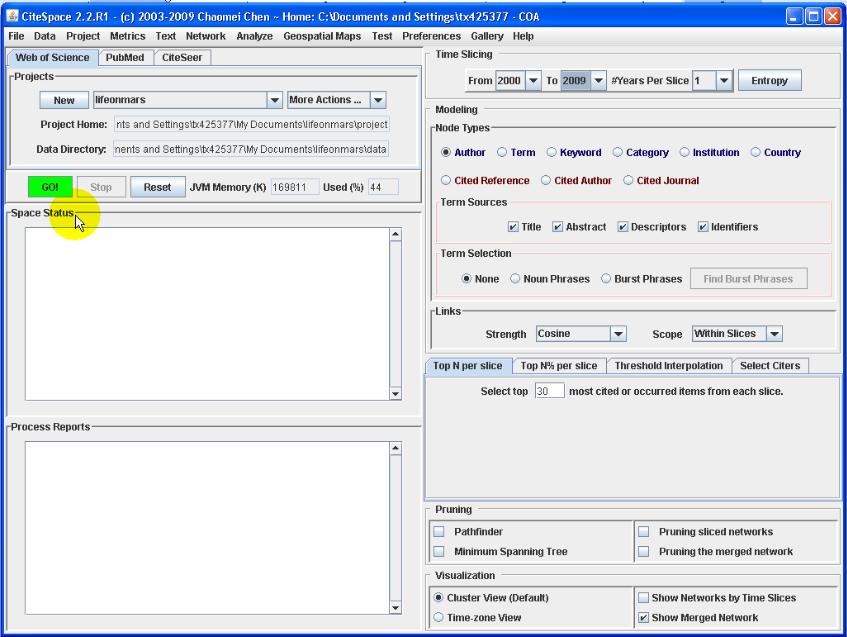 Figure 1: The first screen of the CiteSpace system