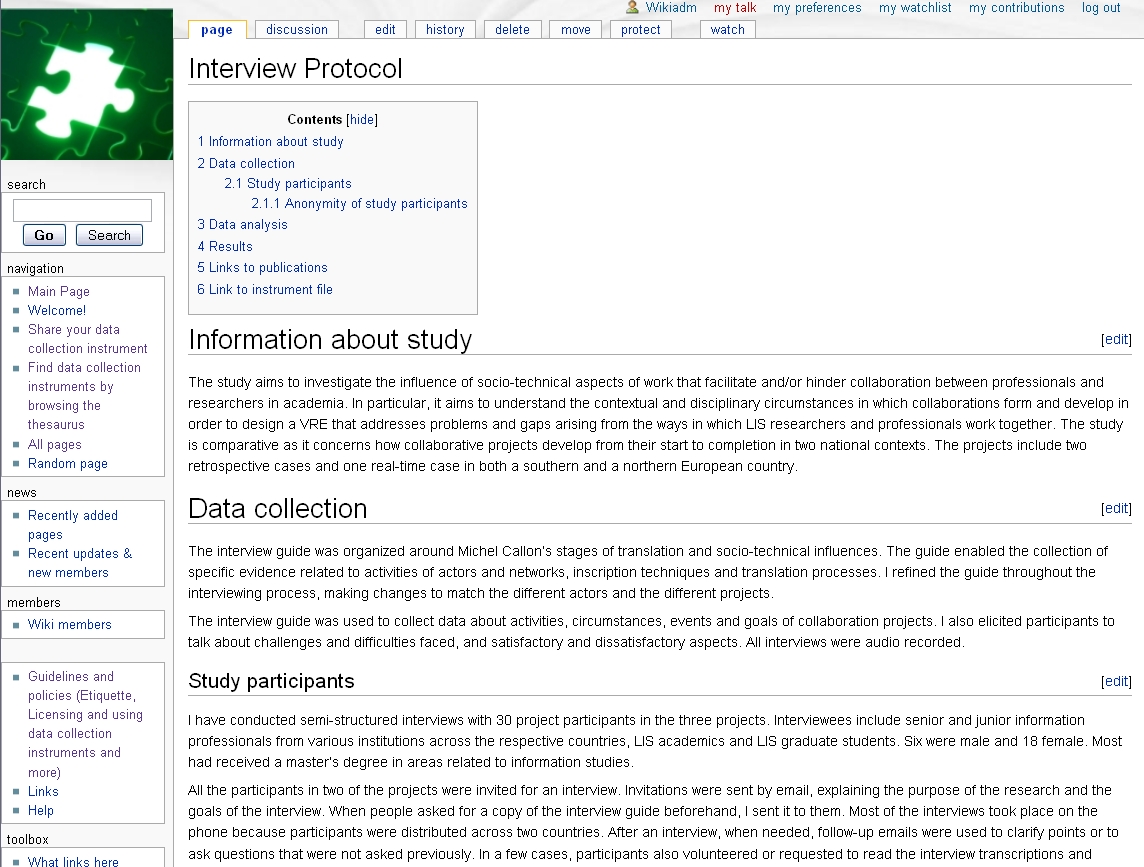 Figure 4: Description of a data collection instrument