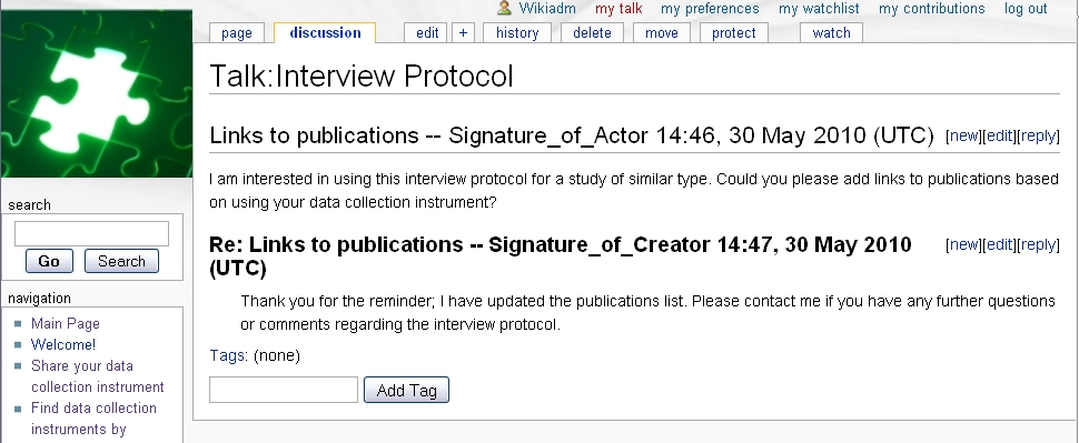 Figure 5: Discussion section of a data collection instrument description