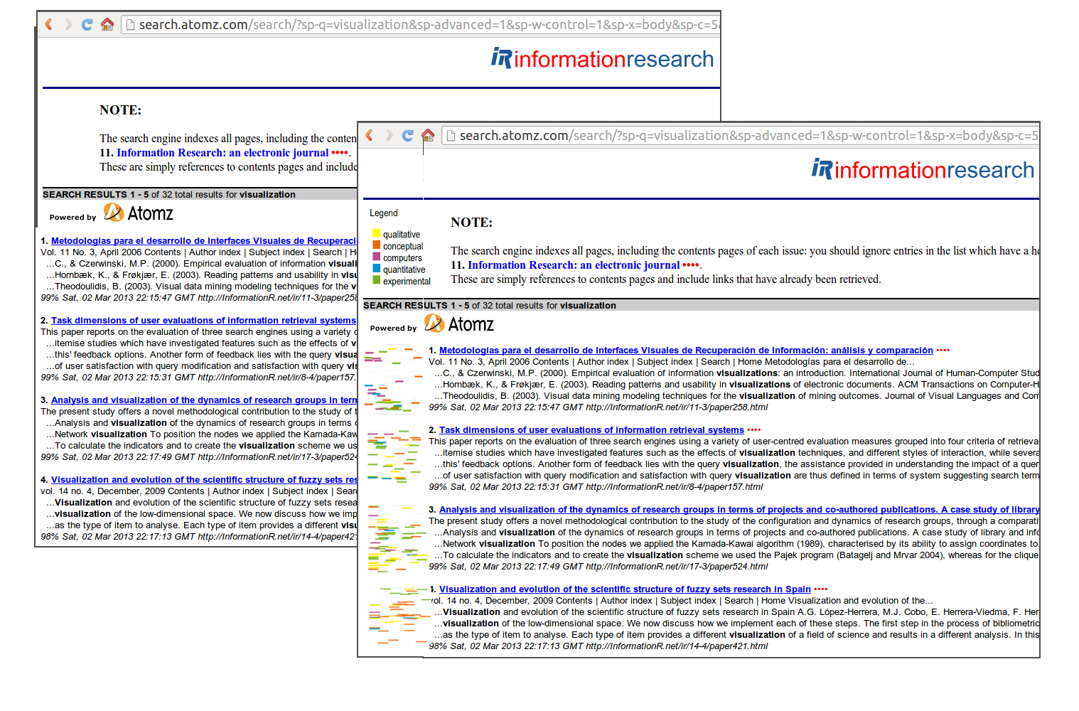 Figure 3: Use of texty as a complement in a list of results of a search query