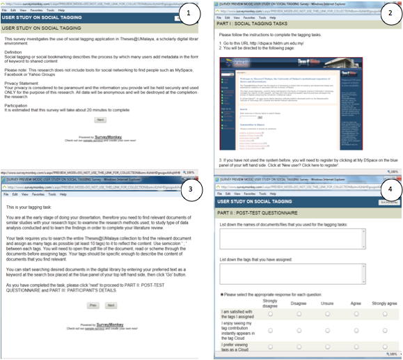 Figure 1: The task-based user study and post-task questionnaires on social tagging