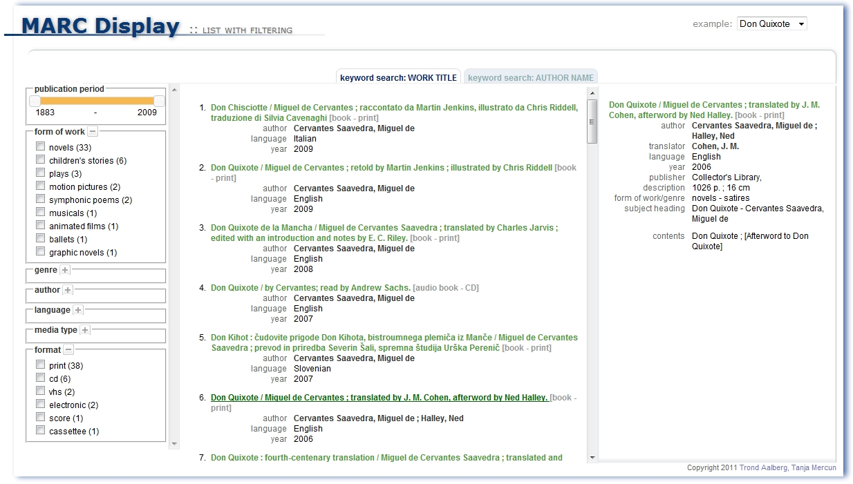 Figure1: One of the 5 tested designs: a typical library catalogue with faceted navigation