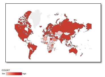 Figure1: Geographic dispersion of tweeters 