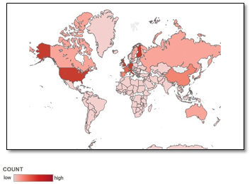 Figure4: Geographic dispersion of collaborators 