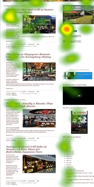 Figure 1b :  A sample (partial page) of eye-fixation (heatmap) of a food blogger webpage