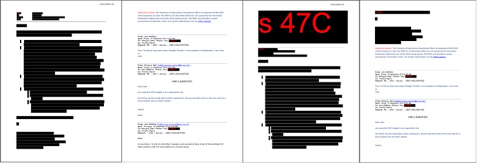 Examples of Freedom of Information requests redacted under conditional exemption 47C
Source: Right to Know